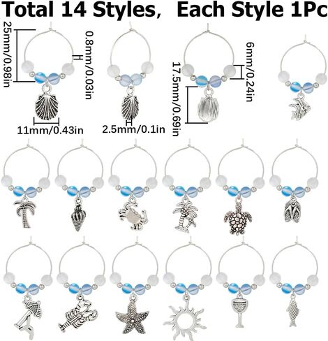 SUNNYCLUE 1 Box Glass Marker Charms Wine Marker Charms Wine Charms Bulk Wine Glass Tags Glass Identifiers for Gathering Wedding Holiday Gifts Party Favor Drinks Decor Supplies Upgraded Gift Package in Saudi Arabia