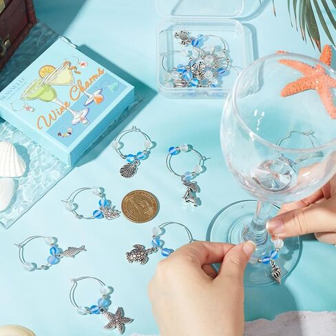 SUNNYCLUE 1 Box Glass Marker Charms Wine Marker Charms Wine Charms Bulk Wine Glass Tags Glass Identifiers for Gathering Wedding Holiday Gifts Party Favor Drinks Decor Supplies Upgraded Gift Package in Saudi Arabia