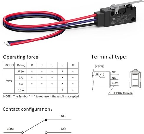 Hinge Straight Lever Waterproof Momentary Push Button Micro Limit Switch with Line 1NO 1NC SPDT Snap Action Mini Switches 3 Pins 1 Pc ​for Arduino, Appliance and Electronic Equipment in Saudi Arabia