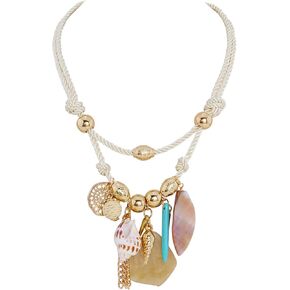 Firstmeet Boho Shell Pendant Necklace for Women Summer Hawaii Beach Handmade Chunky Bib Collar Conch Turquoise