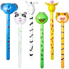 Novelty Place 6 Pcs Inflatable Animals Stick with Sound - Jungle Safari Animal Balloons Stick Blow Up Toys for Kids Animal Theme Birthday Party Favors and Decorations