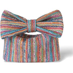 Straw Clutch Purse with Big Bow Handle Bag Summer Straw Handbag Beach Tote Woven Evening Bag for Parties, Wedding,Travel