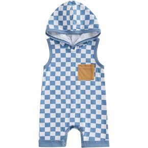 Infant Baby Boy Checkerboard Bodysuit Romper Newborn Coming Home Outfit Sleeveless Hoodies Outfits Summer Clothes