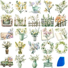 24 Sheets Vintage Rub On Transfers for Crafts, Cold IOD Transfers Stickers for Wood，Furniture Decals, Glass, Porcelain, Leather, Canvas, Fabric Projects,3 * 3inch(Blue Hydrangea)