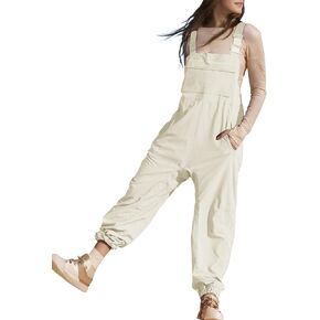 Summer Casual Bib Overalls for Women Sleeveless Loose Fit Hiking Jumpsuit Comfy Dressy Rompers Jumpers with Pockets