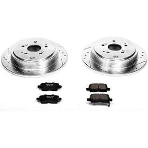 Power Stop K2382 Rear Z23 Carbon Fiber Brake Pads with Drilled and Slotted Brake Rotors Kit For 2001 2002 2003 2004 2005 2006 Acura MDX | 2003 2004 2005 2006 2007 2008 Honda Pilot