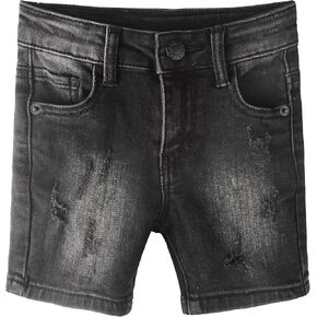 KIDSCOOL SPACE Baby Little Boys Summer Denim Shorts, Ripped Soft Elastic Band Inside Half Jean Pants