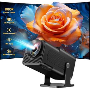 Allesin Mini Smart Projector with wifi and bluetooth, Full HD 1080P proyector 4K Supported 15000 Lumen, Ceiling Projector 180 Degree Rotation, Portable Projector Built-in Android TV 11.0, Black