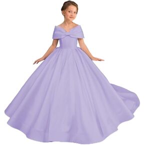 Off Shoulder Flower Girl Dress for Wedding Kids Princess First Communion Formal Dresses Pageant Ball Gowns with Bow