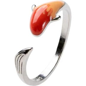 Cute Fish Ring Small Lucky Koi Gradient Enamel Ring Adjustable Open Wrap Fish Ring Lovely Fish Index Finger Ring Ocean Jewelry for Women