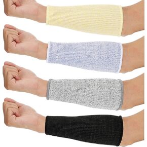 Neer 4 Pair Protective Arm Sleeves for Thin Skin Anti-Cut Burn Resistant Cover Forearm Sleeve for Cooking Construction(Black, Purple, Gray, Beige)