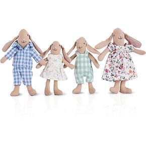 Giant bean Bunny Toys for Kids, Easter Bunny, 4 PCS Hand Made Rabbit Family Dolls with Removable Clothes, Suitable for Infants, Boys and Girls, Dollhouse People