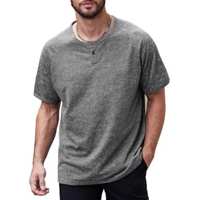 Muscle Killer Men's Henley Shirt Short Sleeve Fashion Retro Tee Shirt Summer Casual Button Washed T Shirt