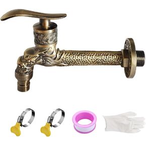 Antique Faucet Single Wall,Vintage Double Handles Wall Mount Faucet Cold Tap,Outdoor Garden Kitchen Bathroom Faucet 2 Hole Mop Sink Faucet Dragon Shape Faucet G1/2