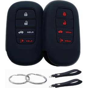 Silicone Rubber Key Fob Cover Compatible with 2022 2023 2024 Honda Accord Civic CR-V Sport SI EX EX-L Touring (Black/Black, 4 Buttons)