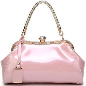 Handbags for Women Glossy Patent Leather Top Handle Purse Crystal Buckle Satchel Bag Evening Tote Bags Shoulder Bag