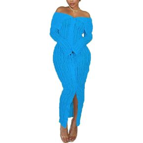 Sexy Button Down Dresses for Women Date Night Off Shoulder See Through Mesh Ruffle Bodycon Maxi Dress