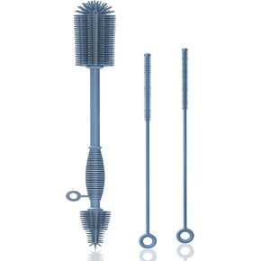 Bottle Brush and Straw Cleaner Set Silicone,Soft Baby Bottle Cleaner Brush,Bendable Straw Cleaning Brush,Long Handle Bottle Brushes for Cleaning (Blue)