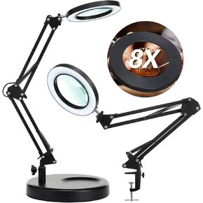 10X Lighted Magnifying Glass with Stand, NUEYiO 2 in 1 Heavy-Duty Metal Base Magnifier Lamp, 2200 Lumens LED Magnifying lamp, Adjustable Arm Magnifying Glass with Light for Close Work Reading Craft