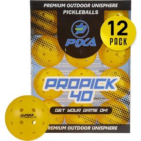 PIXA Propick 40 Unisphere Premium Outdoor Pickleball - USAPA Approved, Tournament Play, Durable Outdoor Pickleballs, Consistent Bounce,Smooth Flight,Competitive Play,Bright Yellow/Green,Pack of 3,6,12