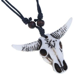 Western Cowboy Necklace for Men Women Leather Necktie Rope Cord Pendant Necklace Braided Tribal Necklace Bohemian Ox Head Shape Cow Animal Pendant Necklaces Vintage Bull Head Ethnic Necklace Vacation Beach Statement Jewelry