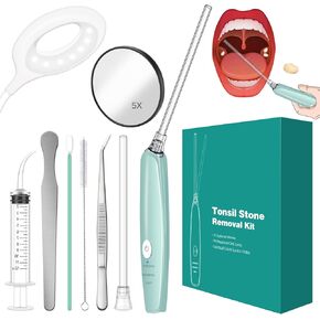 Tonsil Stone Remover Vacuum Electronic Tonsil Stone Removal Kit with LED Guidance Light, 5X Mirror, Instant Suction, 3 Adjustable Modes