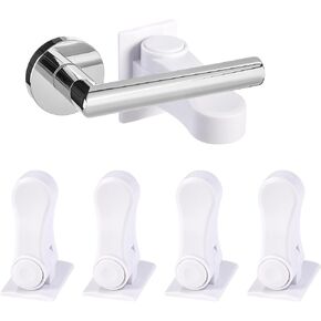 4 Pcs Baby Proof Door Handle Lever, Durable ABS Door Lever Lock Child Proof with Minimalist Design, Child Safety Door Locks for Lever Handles with 3M Adhesive Backing