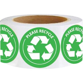 Top label Please Recycle Self-Adhesive Stickers,Weatherproof Recycle Sign 2 Inch 500 Pcs Per Roll