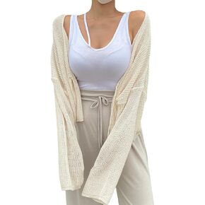 Verdusa Women's Tie Front Drop Shoulder Long Sleeve Knit Cardigan Sweater Kimono