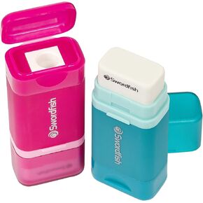 Swordfish Combo Pencil Sharpener with Mess-Free Canister and Eraser [Pack of 1] Turquoise [40294]