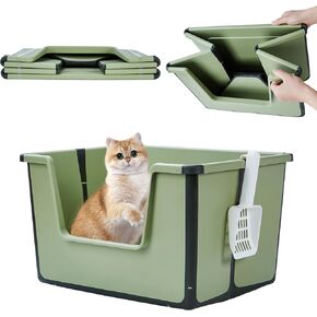 Vealind Foldable Cat Litter Box with High Sides Small Kitty Litter Box for Kitten Low Entry Cat Litter Tray with Cat Litter Scoop, Grey