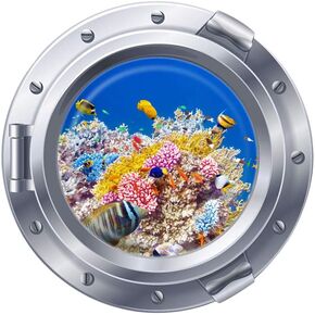 Woodland Arts 3D Undersea Tropical Fish Corals Porthole Submarine View Ocean 18 x 18 inch Removable Vinyl Peel and Stick Decorative Wall Decals Stickers for Children Kids Room Nursery