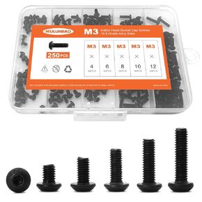 M8 x 10mm 12mm 16mm 20mm 25mm Button Head Socket Cap Screws Bolts 10.9 Grade Alloy Steel, Black Oxide Finish, Metric Allen Hex Drive, Machine Fully Threaded, Assortment Kit 50PCS