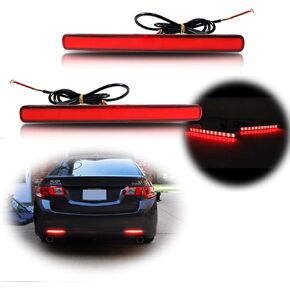 Smoked Lens 48-SMD LED Bumper Reflector Lights Compatible with 2009 2010 2011 2012 2013 2014 Acura TSX, Function as Tail, Brake & Rear Fog Lamps (Euro Accord)
