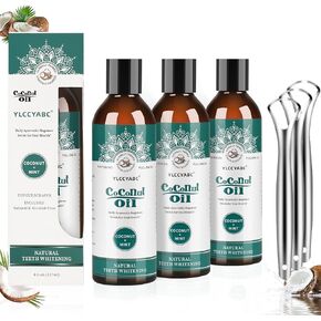 غسول الفم بزيت جوز الهند (8 أونصة سائلة)، زيت سحب غسول الفم بجوز الهند + النعناع لغسول الفم بالزيوت العطرية الطبيعية والفيتامين، يساعد على تحسين نظافة الفم ودعم اللثة الصحية، خالٍ من الصبغة، نفس منعش in Kuwait