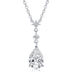 2CT Pear Cut Moissanite Pendant Necklace D Color Lab Created Diamond Sterling Silver Platinum Plated Dainty Pendant for Women or Girlfriend Birthday Gifts with GRA Certificate