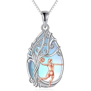 Sports Lovers Gifts Sterling Silver Moonstone soccer ball Pendant Necklace Inspirational soccer Jewelry Gifts for Basketball Lovers Women Girls