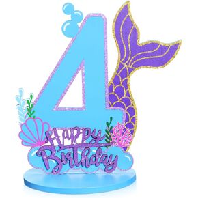 Mermaid Birthday Number Sign Centerpiece for Girls Wooden Mermaid Party Number Table Sign Decoration Mermaid Party Supplies for Birthday Anniversary (Number 5)