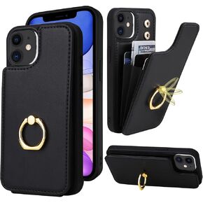 TopPerfekt Compatible with iPhone 11 Wallet Case with Card Holder, 360¡ãRotation Finger Ring Holder Kickstand Protective RFID Blocking PU Leather Double Buttons Flip Cover 6.1" Floral
