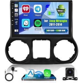 Android Car Radio Stereo for Jeep Wrangler 2011 2012 2013 2014 with GPS Navigation, 10.1 inch Touch Screen Car Stereo with Bluetooth RDS SWC Backup Camera & Microphone