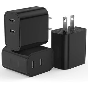 3 Pack USB C Wall Charger, Dual Port PD 20W Type C Fast Charging Block Plug Power Adapter for iPhone 15/15 Pro/15 Plus/15 Pro Max/14/13/12, Watch Series/AirPods, Samsung Galaxy, iPad Pro/Tablet(White)