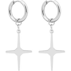 Cross Earrings Stainless Steel Men's Women's Goth Edgy Punk Rock Hip Hop Kpop Feather Star Cross Tiger Dangle Dangly Hanging Hoop Stud Earrings Hypoallergenic