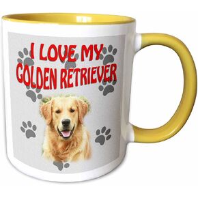 3dRose I Love my Golden Retriever. Canvas. Cute dog. Two Tone Mug, 11 oz, Black