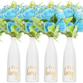 4 Pack Gender Reveal Flower Vases - Blue and Pink Baby Shower Decoration Centerpieces with Bouquets - Baby Announcement Party Floral Gifts