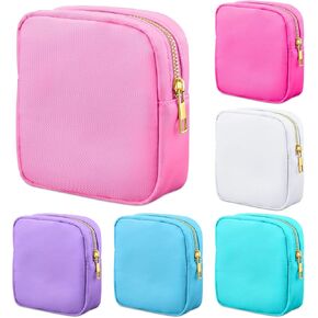 Remerry 6 Pcs Nylon Cosmetic Bag Travel Make up Pouch Toiletry Bag with Zipper Preppy Makeup Bag Waterproof Makeup Organizer Bag Set for Women Girls (Multi Colors, 9.45 x 2.4 x 5.1 Inch)