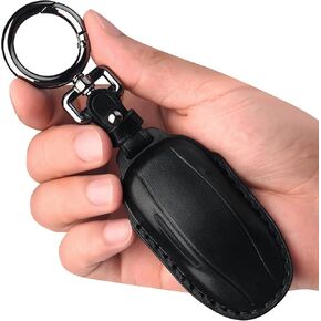 Tukellen for Tesla Leather Key Fob Cover with Keychain Key Shell Case Compatible with Model 3 Model Y Model S - Black(Red line)