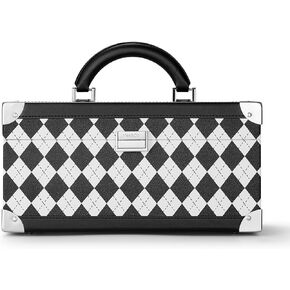 VEE&CO. Jewelry Organizer Box, Portable Jewelry Holder Organizer,Jewelry Case with 3 Layer, Vintage Checkerboard Pattern Jewelry Organiser, Flexible Jewelry Tray with Mirror,Gift Idea