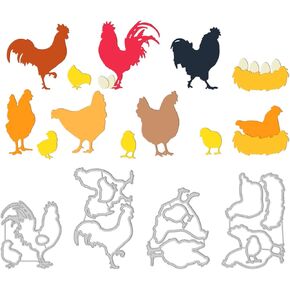 GLOBLELAND Chickens Rooster Hen Egg Cut Dies Fun Farm Theme Animal Cutting Dies Chicken Metal Embossing Stencil for Painting on Wood Card Making Scrapbooking DIY Paper