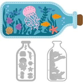 GLOBLELAND Drifting Bottle Cutting Dies Marine Life Cutting Dies Jellyfish Seagrass Starfish Die Cuts Ocean Drifting Bottle Die Cuts for Card Scrapbooking and DIY Craft Album Paper Card Decor