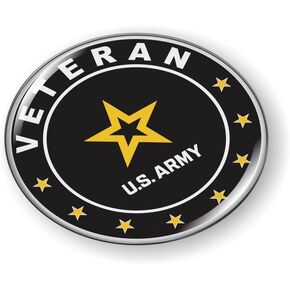 [Officially Licensed Product] - Veteran U.S. Army Star Logo 3D Domed CAR Emblem Badge Sticker Round Chrome Metal Round Bezel